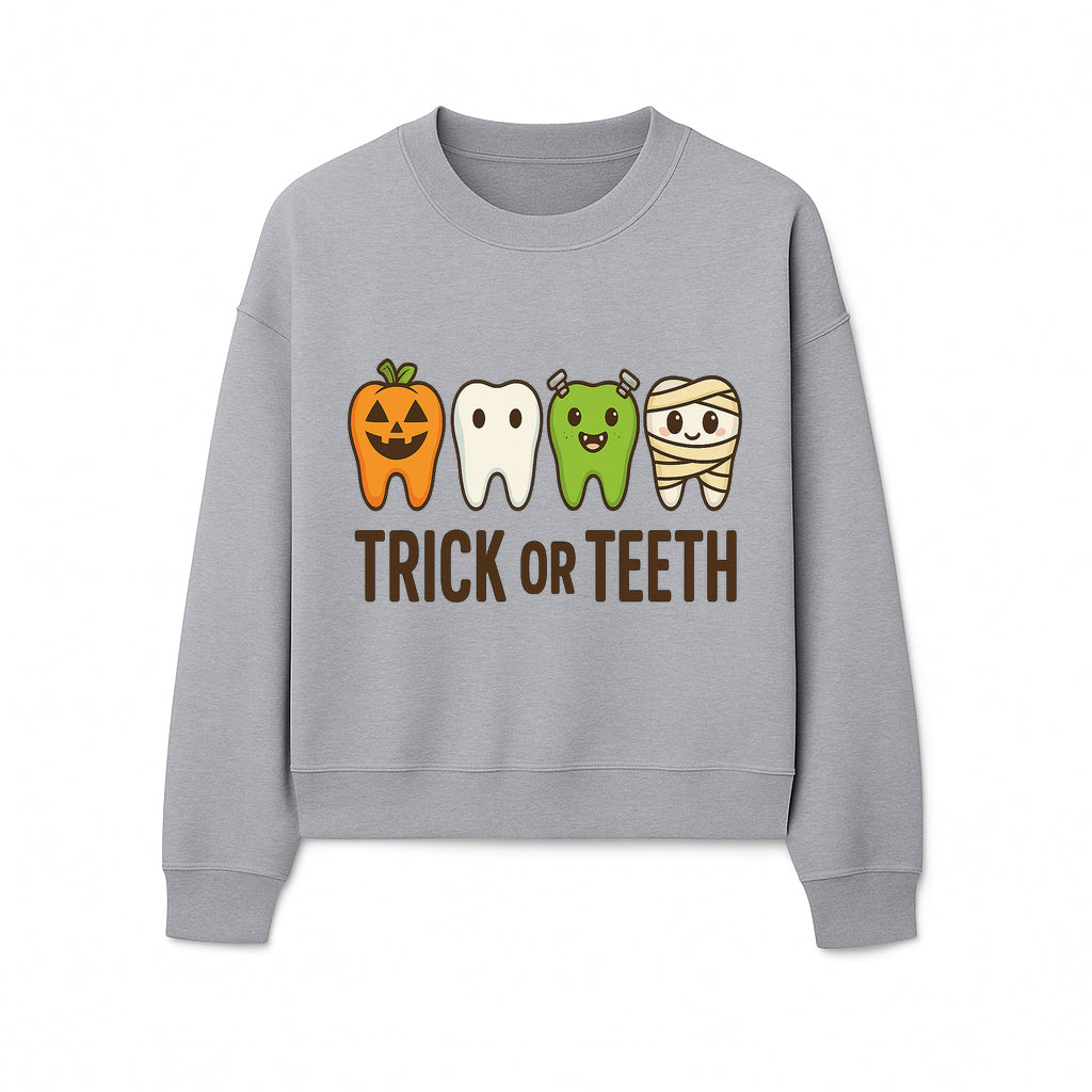 Cute Halloween Trick or Teeth Shirt with Pumpkin & Tooth Characters, Fun Kids' Costume Tee for Spooky Season - Sweatshirt 1758250120352.jpg