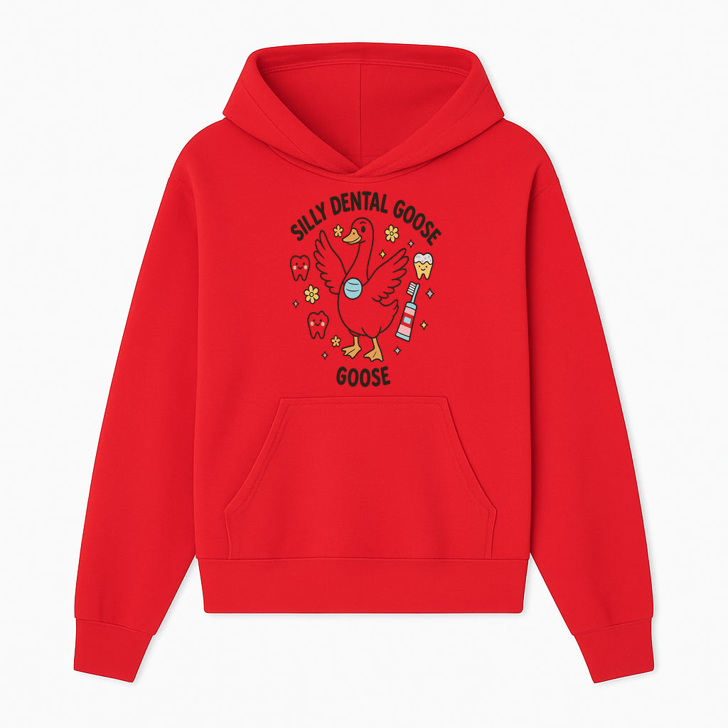Silly Dental Goose Graphic Tee for Kids - Cute Toothbrush & Teeth Design, Fun Animal Apparel for Children's Dental Hygiene Awareness - Hoodie 1758250120447.jpg