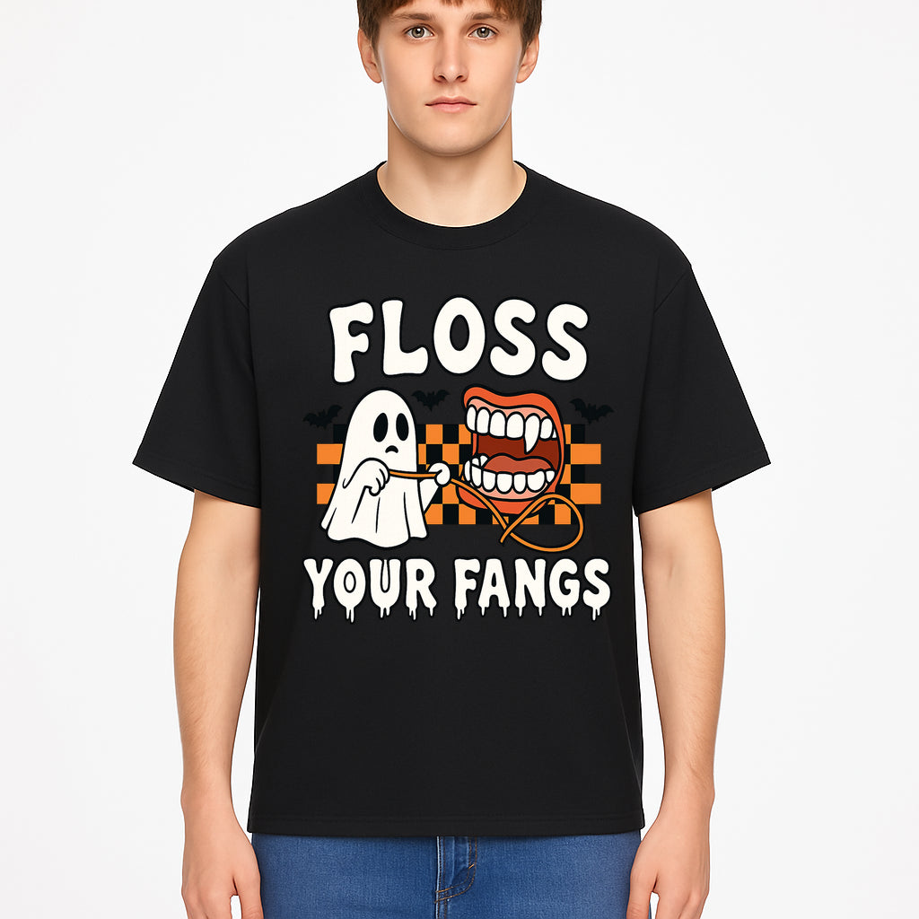 Halloween Ghost Dental Care T-Shirt - Floss Your Fangs Funny Costume Tee for Kids and Adults - T-shirt 1758250120507.jpg