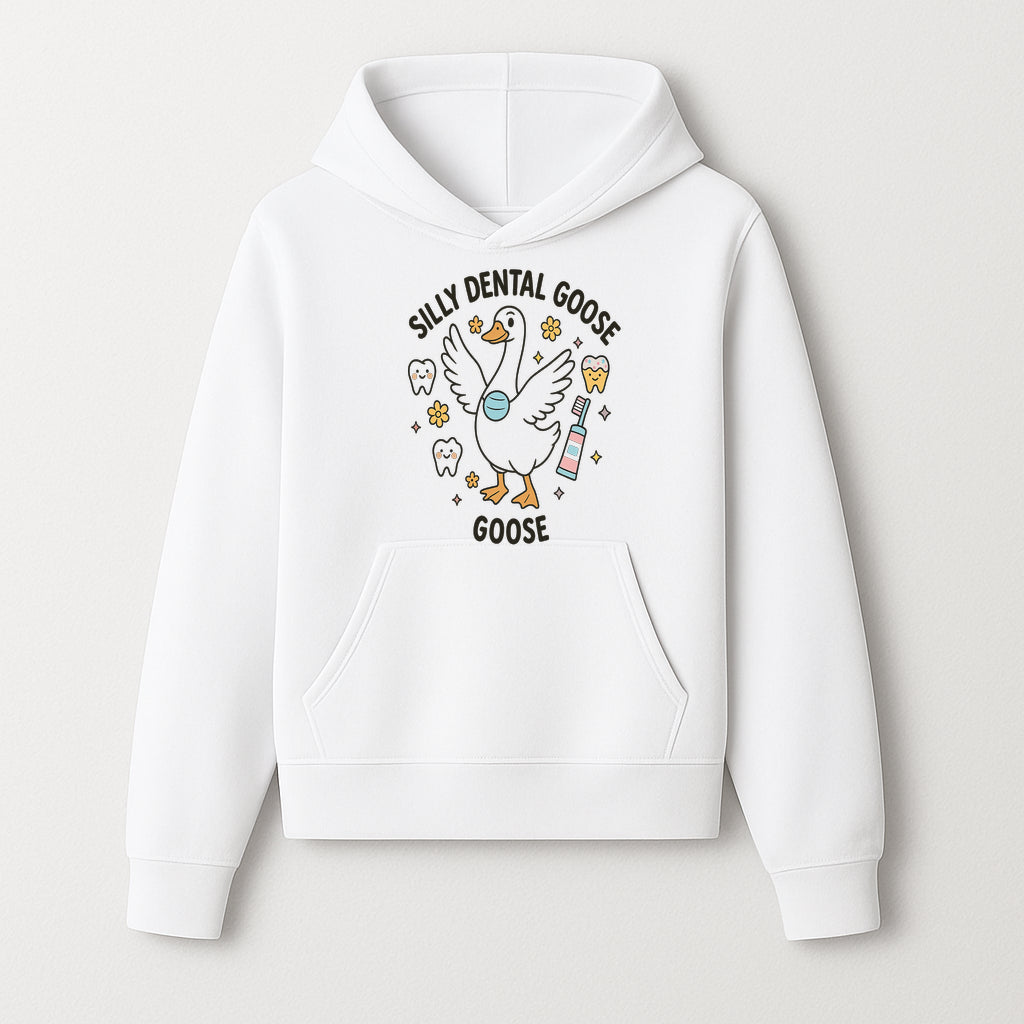 Silly Dental Goose Graphic Tee for Kids - Cute Toothbrush & Teeth Design, Fun Animal Apparel for Children's Dental Hygiene Awareness - Hoodie 1758250120742.jpg
