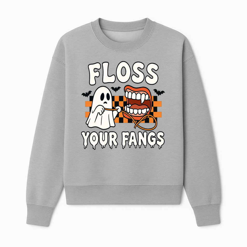 Halloween Ghost Dental Care T-Shirt - Floss Your Fangs Funny Costume Tee for Kids and Adults - Sweatshirt 1758250120799.jpg