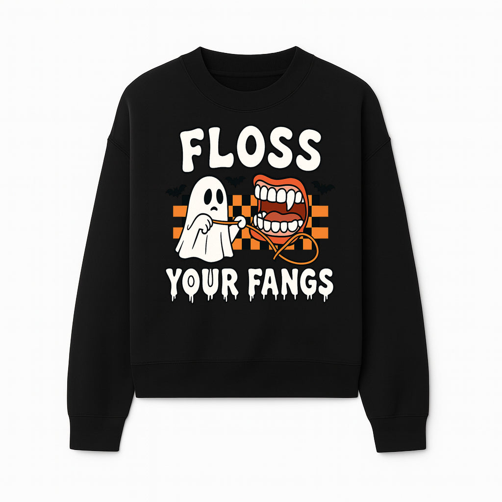 Halloween Ghost Dental Care T-Shirt - Floss Your Fangs Funny Costume Tee for Kids and Adults - Sweatshirt 1758250120979.jpg