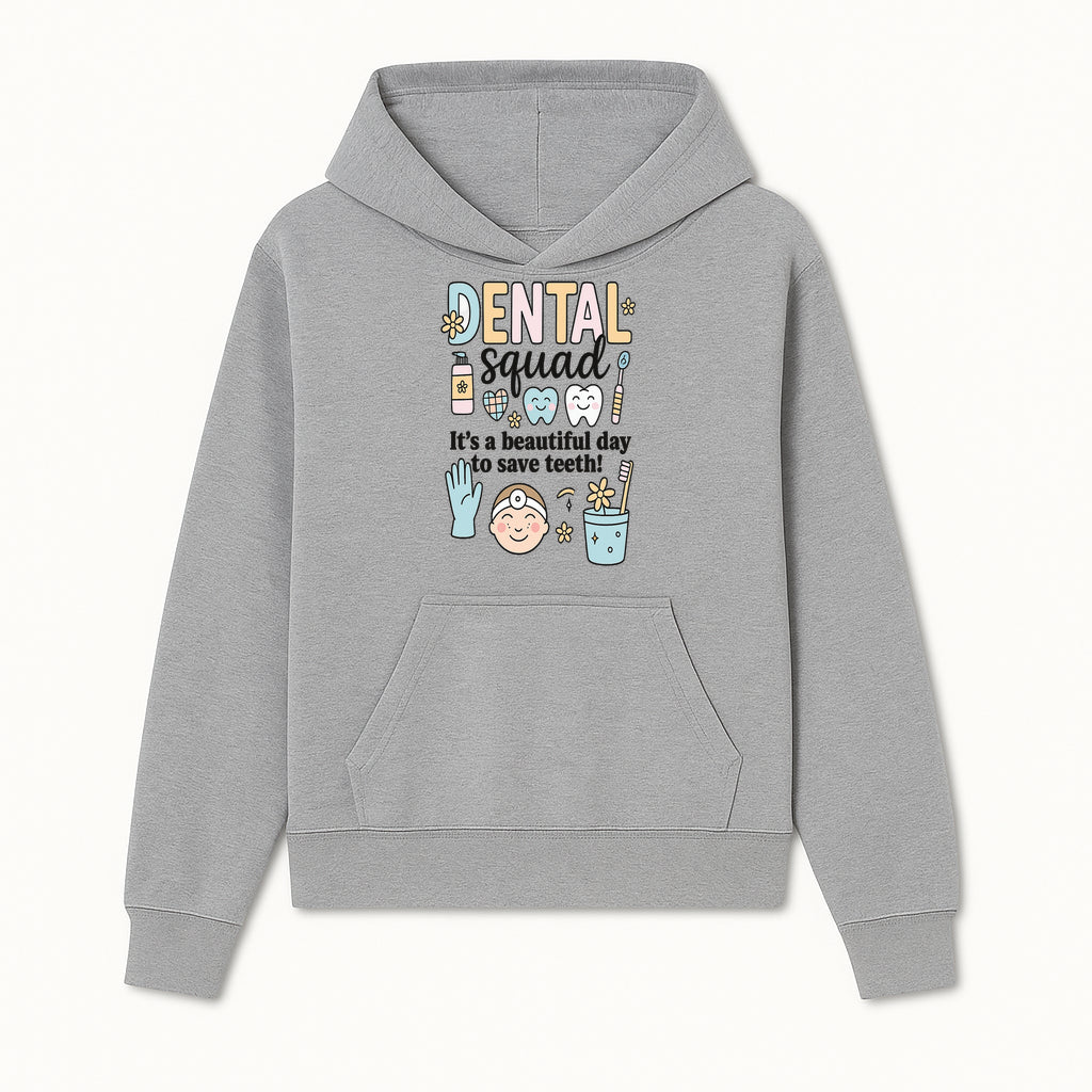 Dental Squad Fun Art Print - Cute Tooth & Dentist Design, Positive Dental Hygiene Quote for Kids' Room or Office Decor - Hoodie 1758250121103.jpg