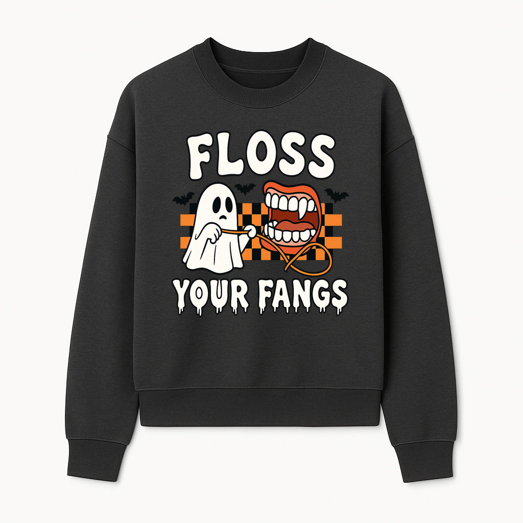 Halloween Ghost Dental Care T-Shirt - Floss Your Fangs Funny Costume Tee for Kids and Adults - Sweatshirt 1758250121126.jpg