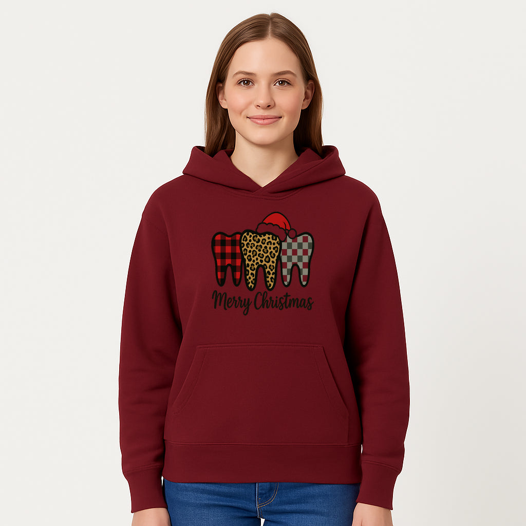 Merry Christmas Tooth Decor, Cute Dental Holiday Art, Christmas Plaid Teeth Design, Festive Dental Gifts for Dentists and Hygienists - Hoodie 1758250121215.jpg