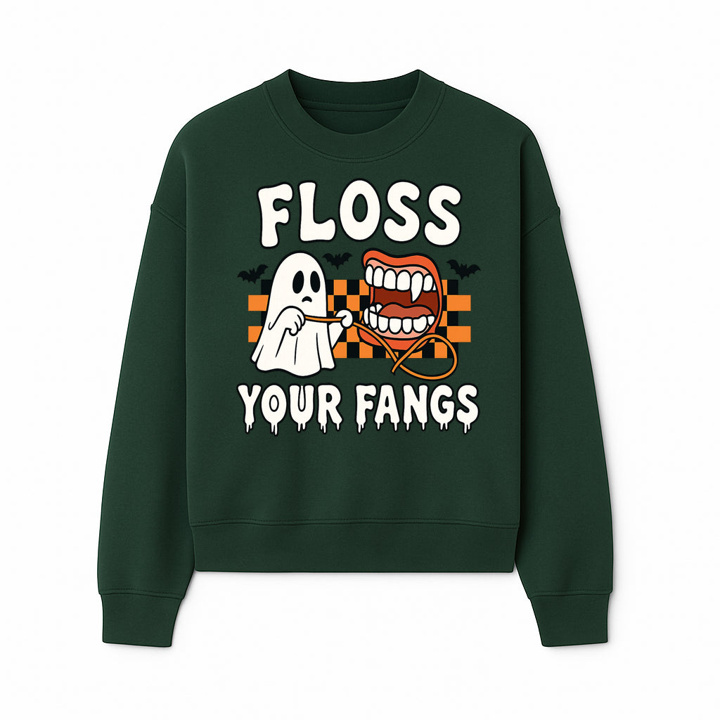 Halloween Ghost Dental Care T-Shirt - Floss Your Fangs Funny Costume Tee for Kids and Adults - Sweatshirt 1758250121266.jpg