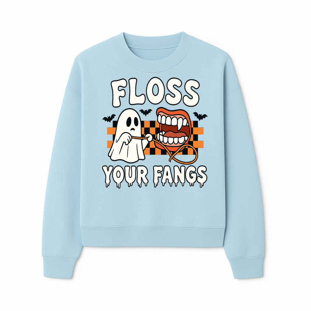 Halloween Ghost Dental Care T-Shirt - Floss Your Fangs Funny Costume Tee for Kids and Adults - Sweatshirt 1758250121538.jpg