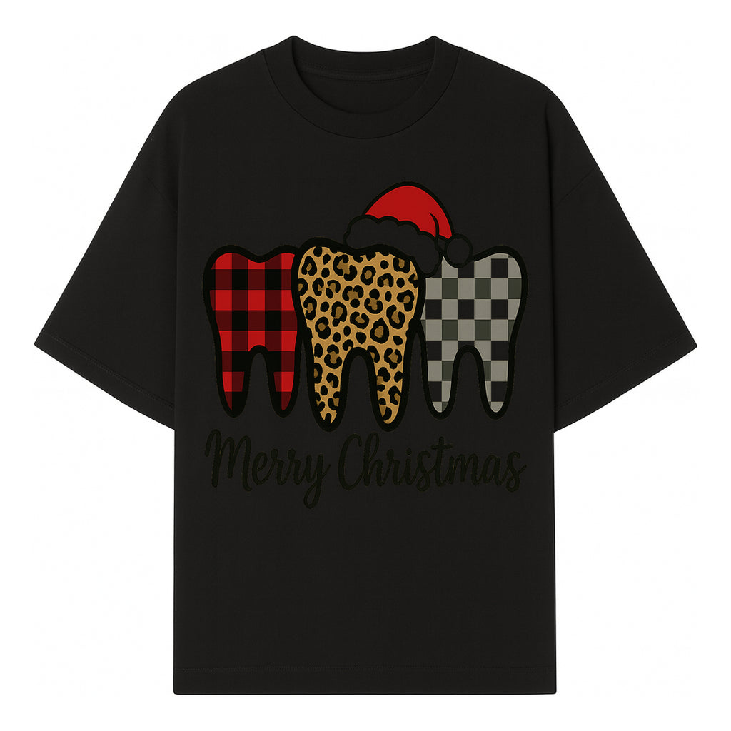 Merry Christmas Tooth Decor, Cute Dental Holiday Art, Christmas Plaid Teeth Design, Festive Dental Gifts for Dentists and Hygienists - T-shirt 1758250121616.jpg