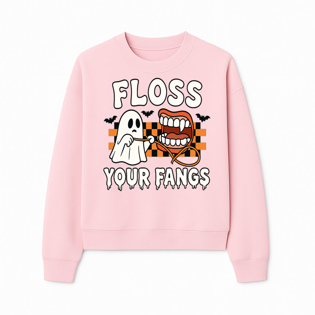 Halloween Ghost Dental Care T-Shirt - Floss Your Fangs Funny Costume Tee for Kids and Adults - Sweatshirt 1758250121675.jpg