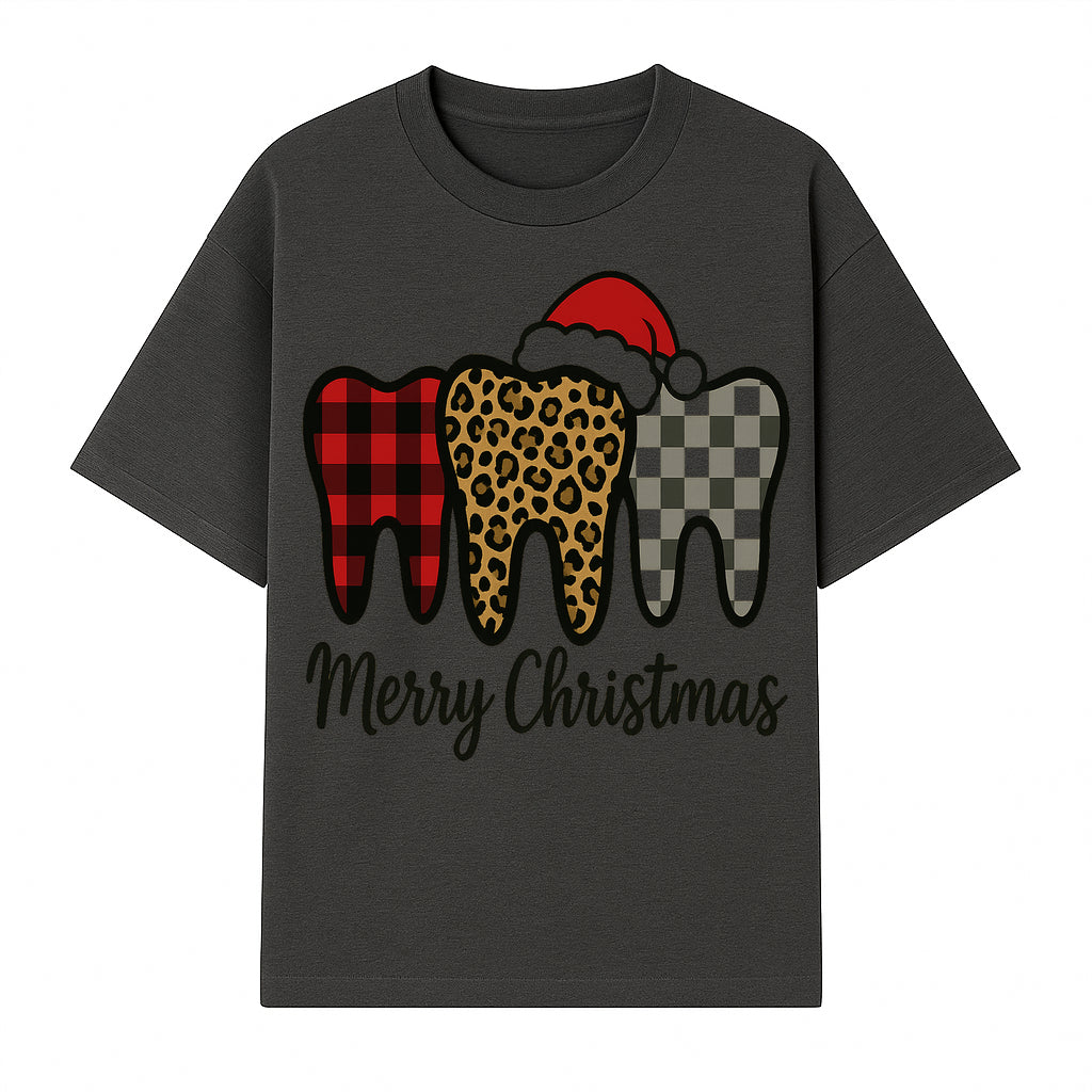 Merry Christmas Tooth Decor, Cute Dental Holiday Art, Christmas Plaid Teeth Design, Festive Dental Gifts for Dentists and Hygienists - T-shirt 1758250121753.jpg