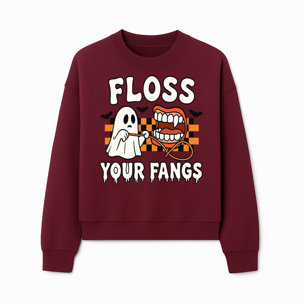 Halloween Ghost Dental Care T-Shirt - Floss Your Fangs Funny Costume Tee for Kids and Adults - Sweatshirt 1758250121821.jpg