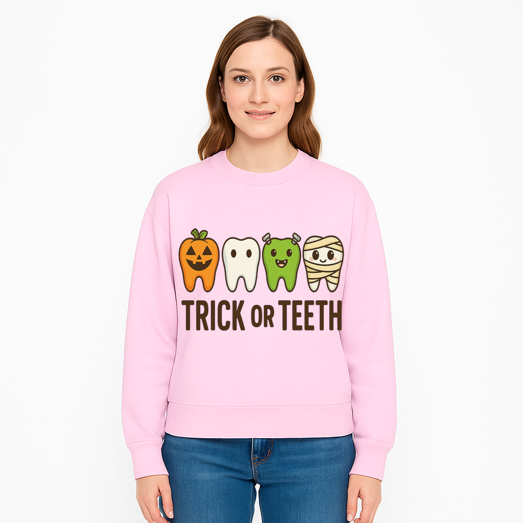 Cute Halloween Trick or Teeth Shirt with Pumpkin & Tooth Characters, Fun Kids' Costume Tee for Spooky Season - Sweatshirt 1758250121856.jpg