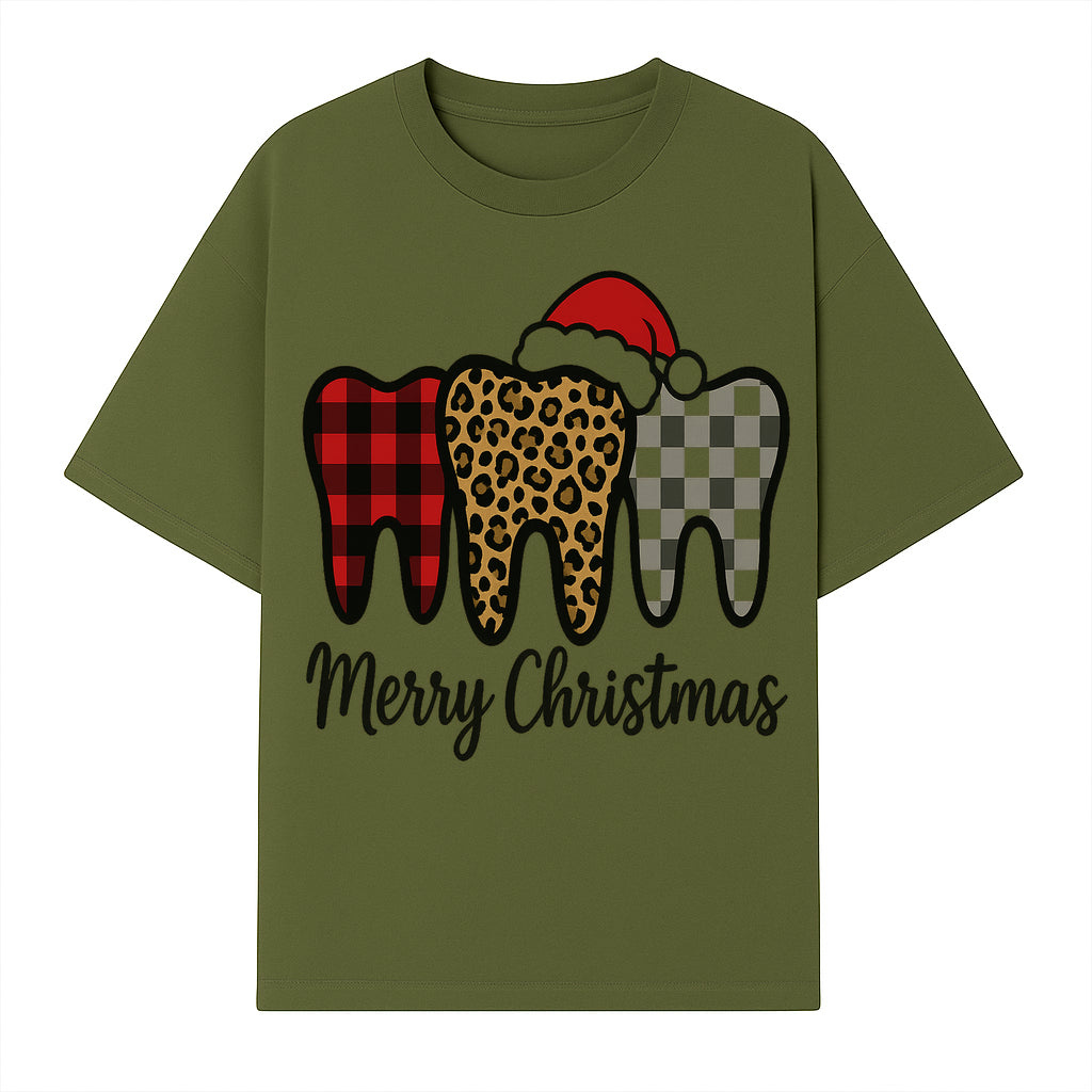 Merry Christmas Tooth Decor, Cute Dental Holiday Art, Christmas Plaid Teeth Design, Festive Dental Gifts for Dentists and Hygienists - T-shirt 1758250121917.jpg