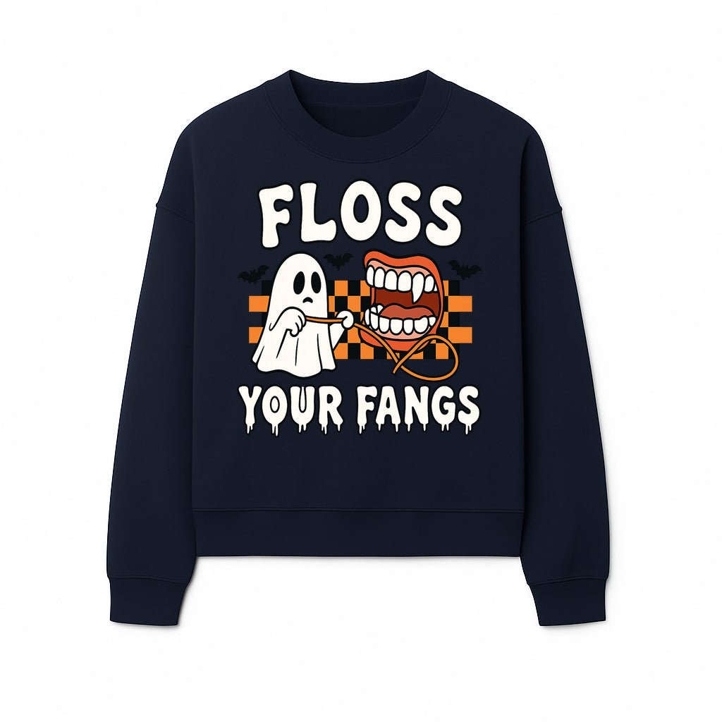 Halloween Ghost Dental Care T-Shirt - Floss Your Fangs Funny Costume Tee for Kids and Adults - Sweatshirt 1758250121934.jpg