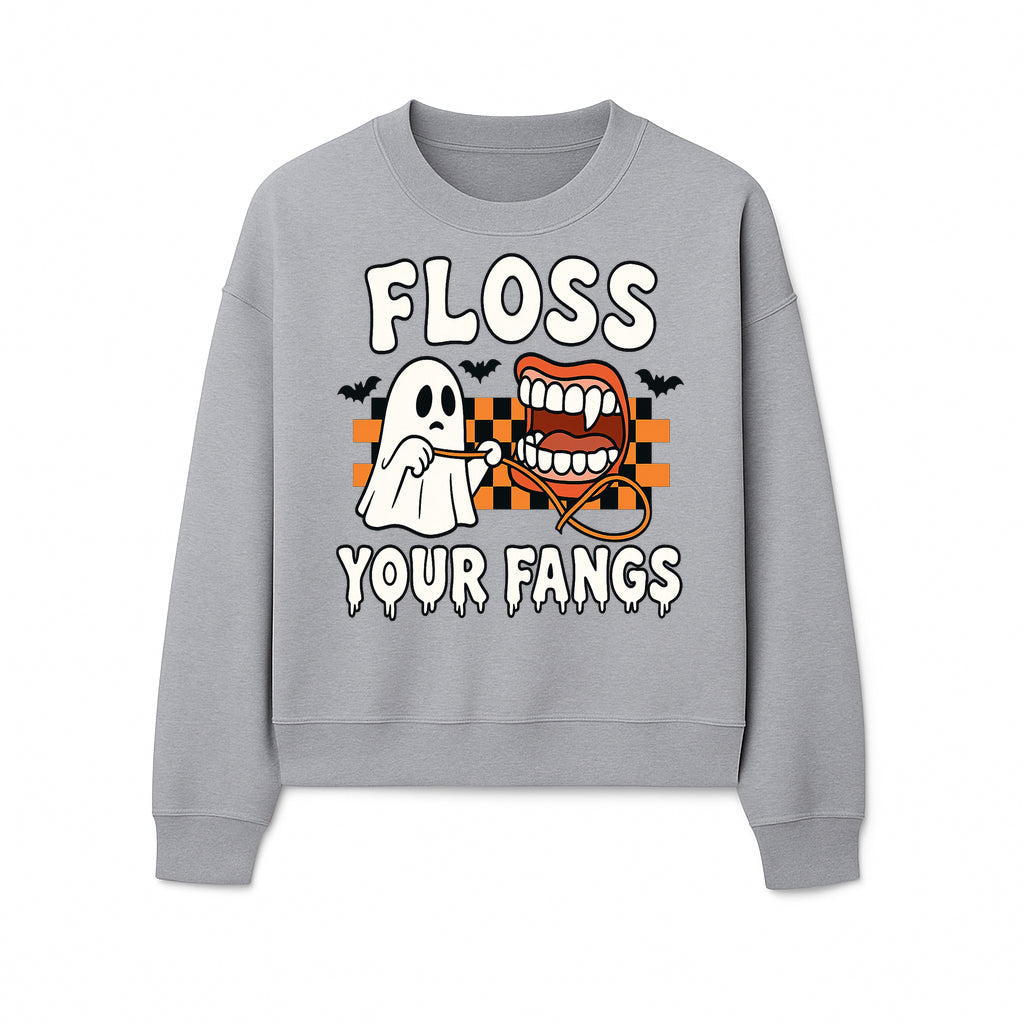 Halloween Ghost Dental Care T-Shirt - Floss Your Fangs Funny Costume Tee for Kids and Adults - Sweatshirt 1758250122247.jpg