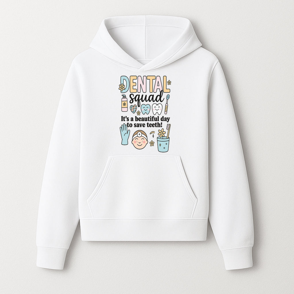 Dental Squad Fun Art Print - Cute Tooth & Dentist Design, Positive Dental Hygiene Quote for Kids' Room or Office Decor - Hoodie 1758250122251.jpg