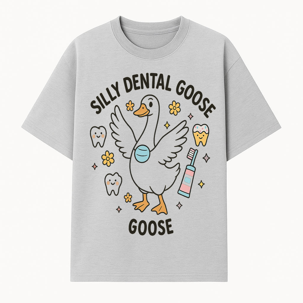 Silly Dental Goose Graphic Tee for Kids - Cute Toothbrush & Teeth Design, Fun Animal Apparel for Children's Dental Hygiene Awareness - T-shirt 1758250122303.jpg
