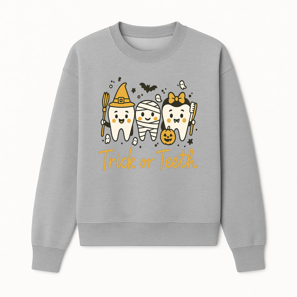 Halloween Trick or Teeth Tooth Fairy Kids T-Shirt, Cute Tooth Characters with Pumpkin, Spooky Ghosts, Fun Dental Theme for Children - Sweatshirt 1758250122319.jpg