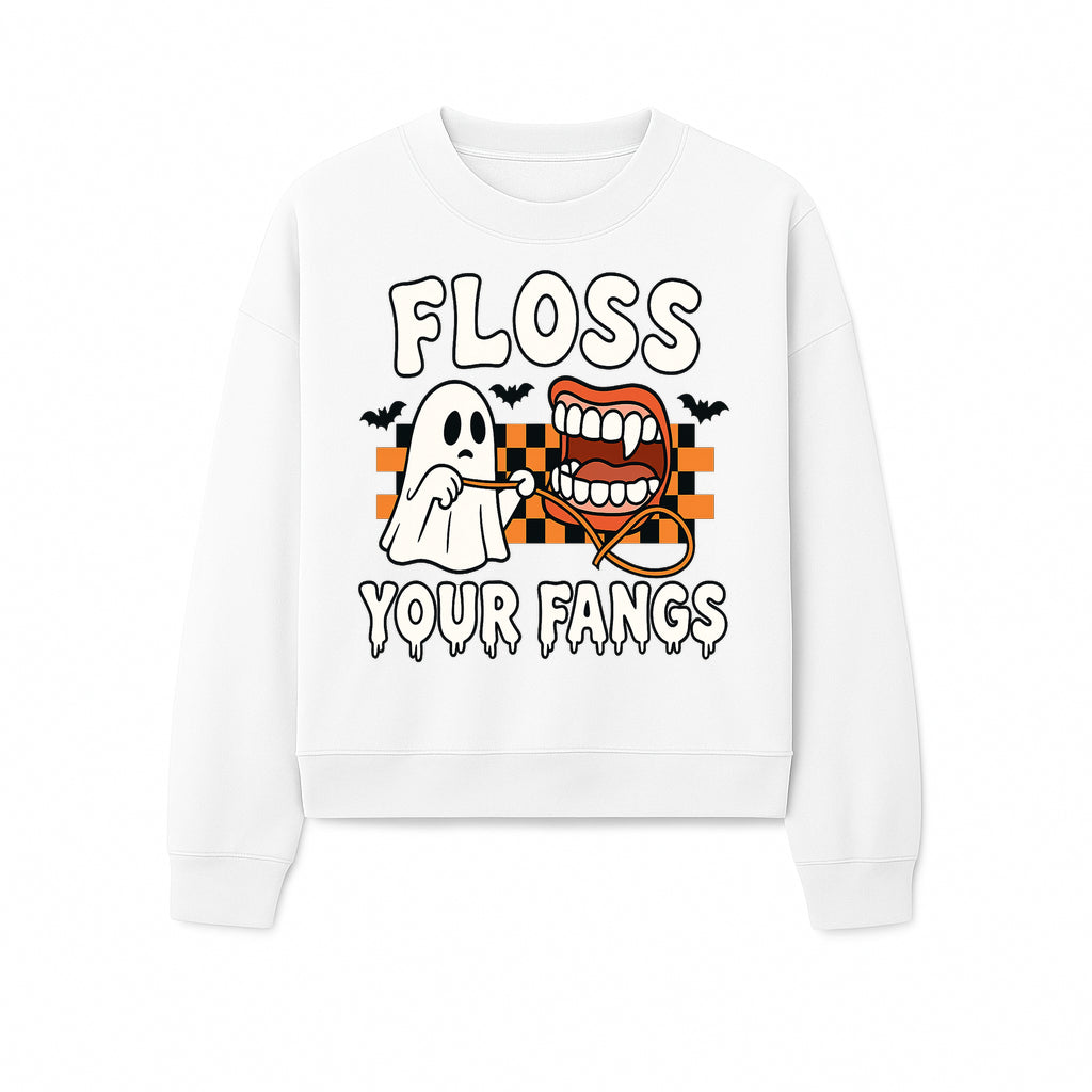 Halloween Ghost Dental Care T-Shirt - Floss Your Fangs Funny Costume Tee for Kids and Adults - Sweatshirt 1758250122367.jpg