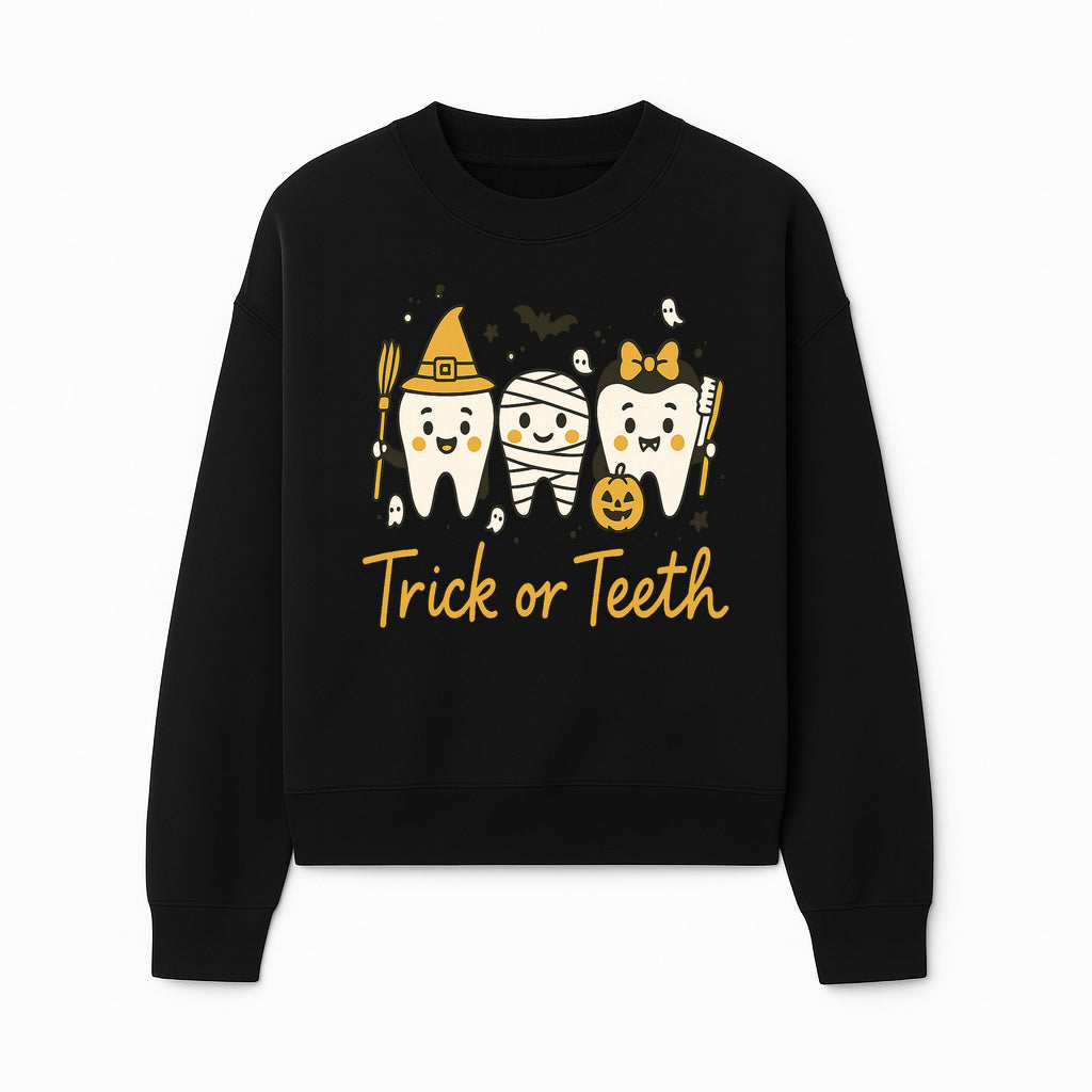 Halloween Trick or Teeth Tooth Fairy Kids T-Shirt, Cute Tooth Characters with Pumpkin, Spooky Ghosts, Fun Dental Theme for Children - Sweatshirt 1758250122451.jpg
