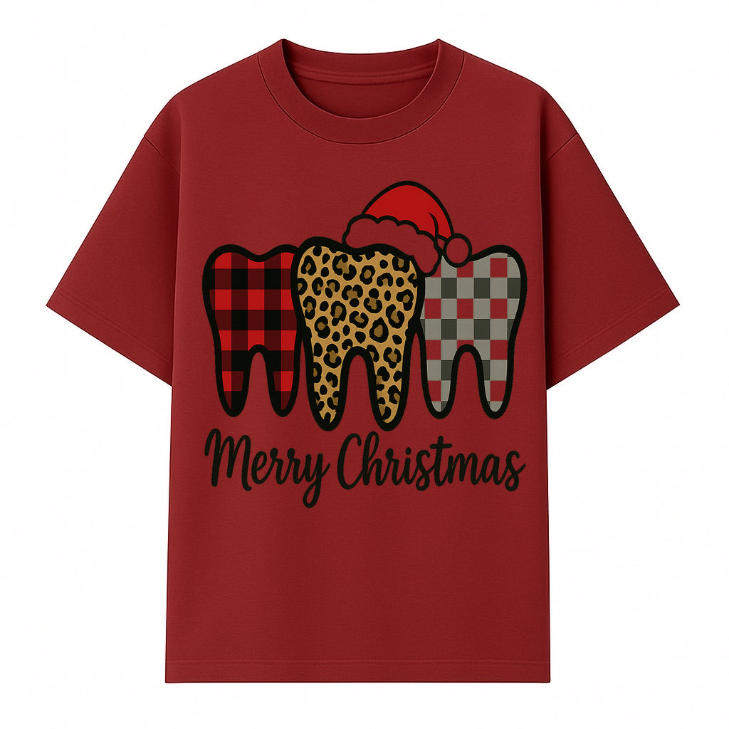 Merry Christmas Tooth Decor, Cute Dental Holiday Art, Christmas Plaid Teeth Design, Festive Dental Gifts for Dentists and Hygienists - T-shirt 1758250122468.jpg