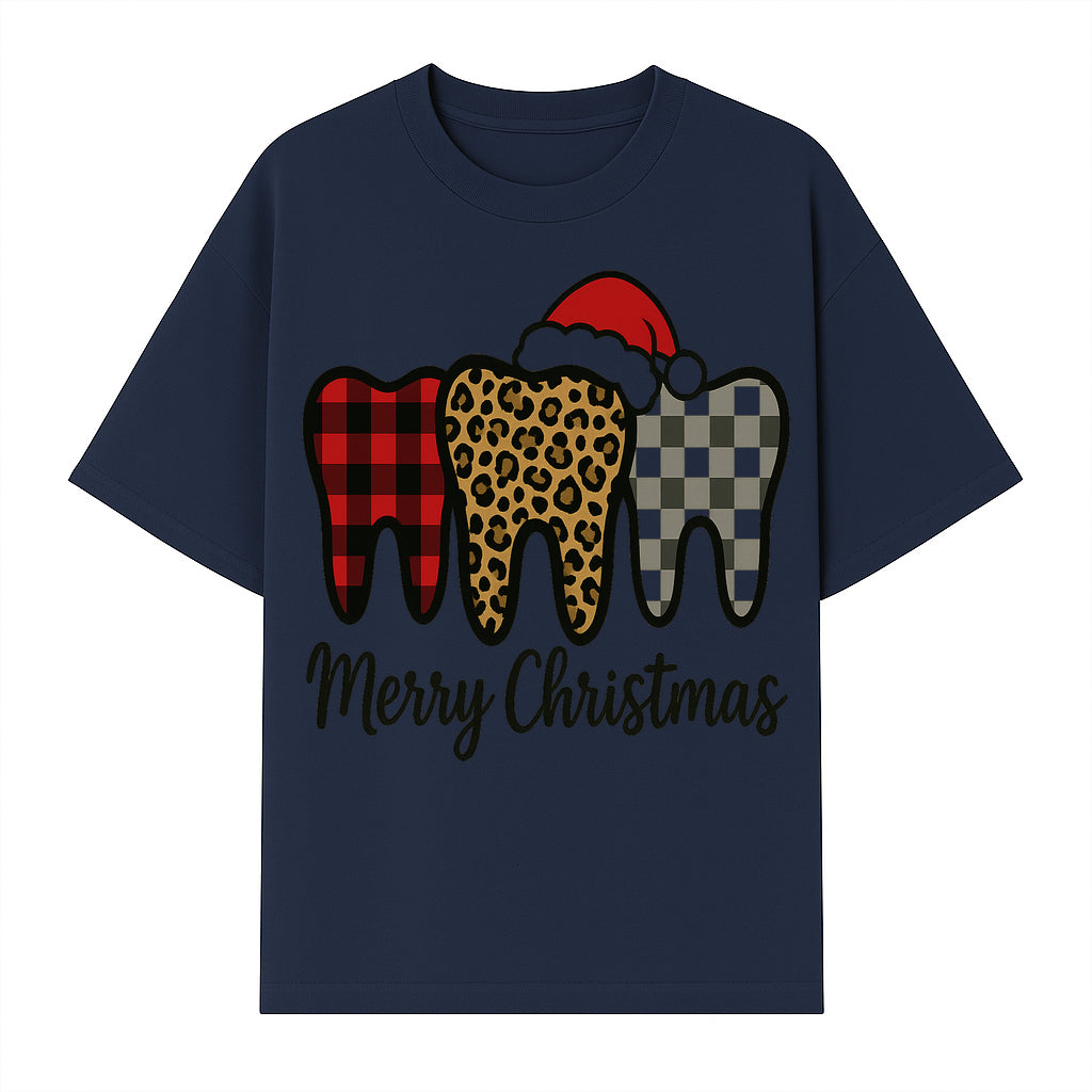 Merry Christmas Tooth Decor, Cute Dental Holiday Art, Christmas Plaid Teeth Design, Festive Dental Gifts for Dentists and Hygienists - T-shirt 1758250122618.jpg