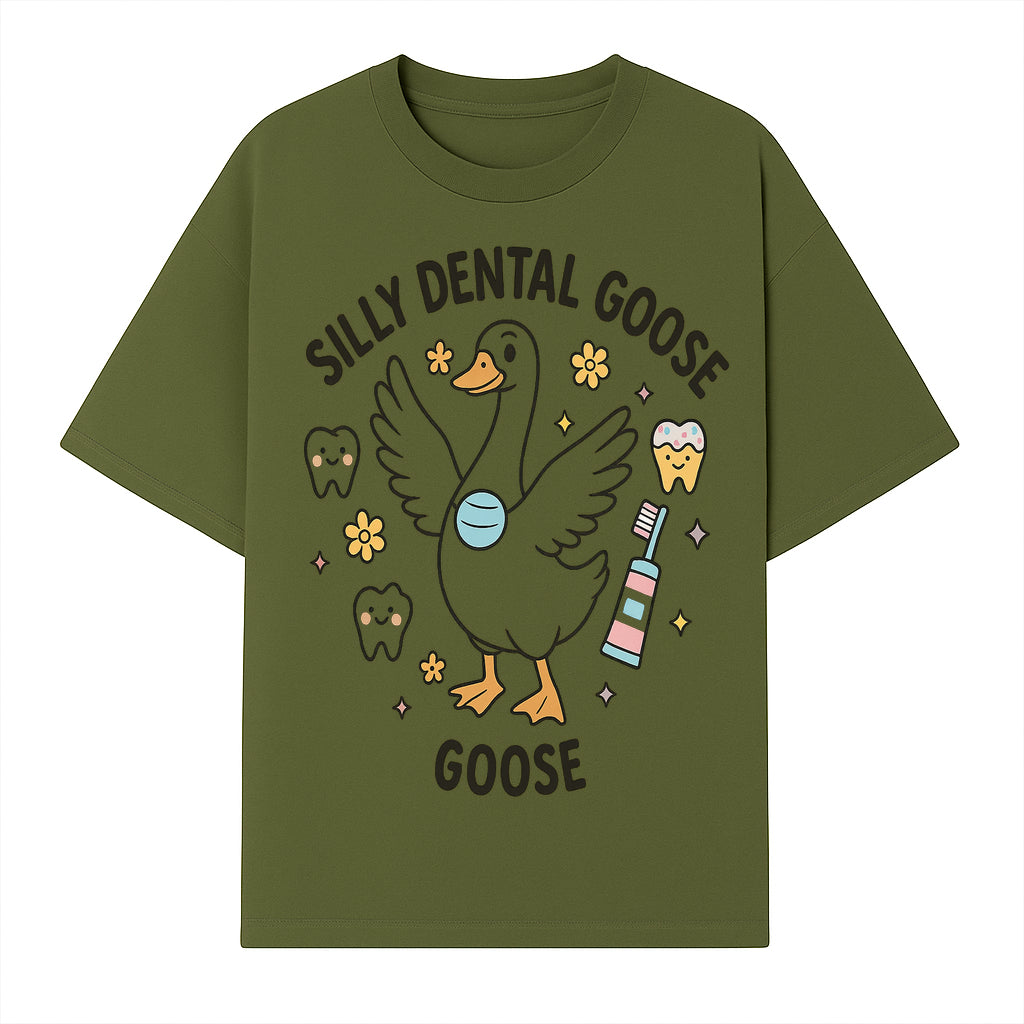Silly Dental Goose Graphic Tee for Kids - Cute Toothbrush & Teeth Design, Fun Animal Apparel for Children's Dental Hygiene Awareness - T-shirt 1758250122782.jpg