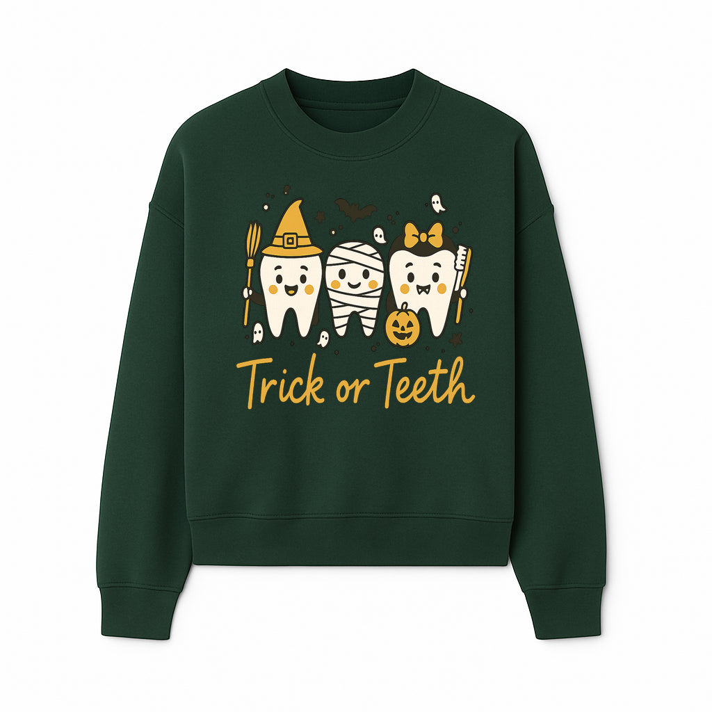 Halloween Trick or Teeth Tooth Fairy Kids T-Shirt, Cute Tooth Characters with Pumpkin, Spooky Ghosts, Fun Dental Theme for Children - Sweatshirt 1758250122784.jpg