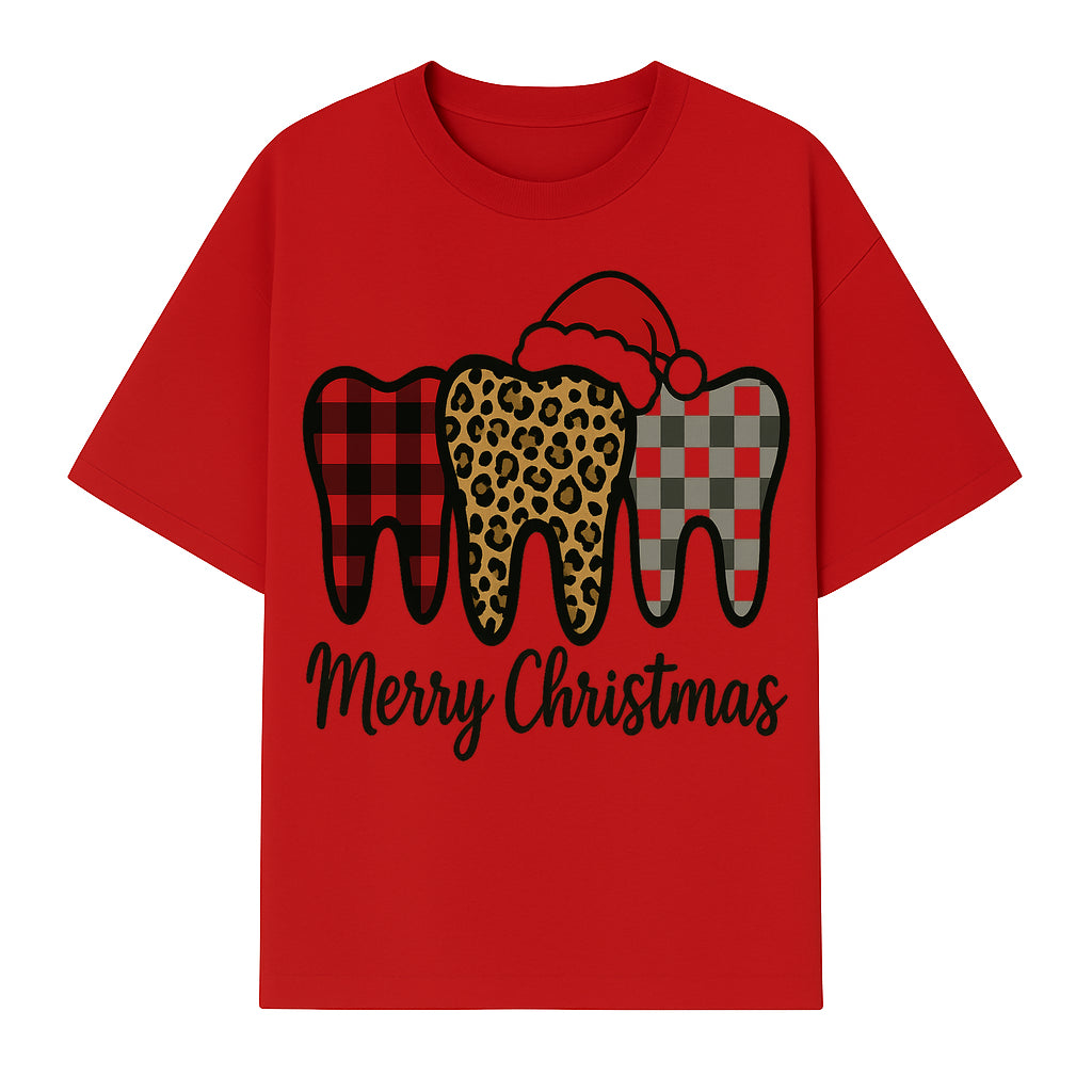 Merry Christmas Tooth Decor, Cute Dental Holiday Art, Christmas Plaid Teeth Design, Festive Dental Gifts for Dentists and Hygienists - T-shirt 1758250122790.jpg