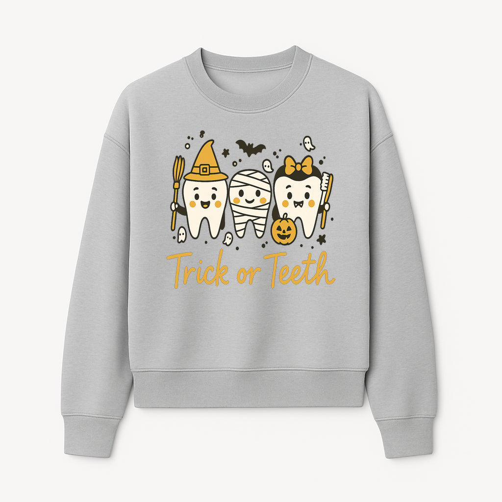 Halloween Trick or Teeth Tooth Fairy Kids T-Shirt, Cute Tooth Characters with Pumpkin, Spooky Ghosts, Fun Dental Theme for Children - Sweatshirt 1758250122959.jpg