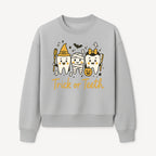 Halloween Trick or Teeth Tooth Fairy Kids T-Shirt, Cute Tooth Characters with Pumpkin, Spooky Ghosts, Fun Dental Theme for Children - Sweatshirt 1758250122959.jpg