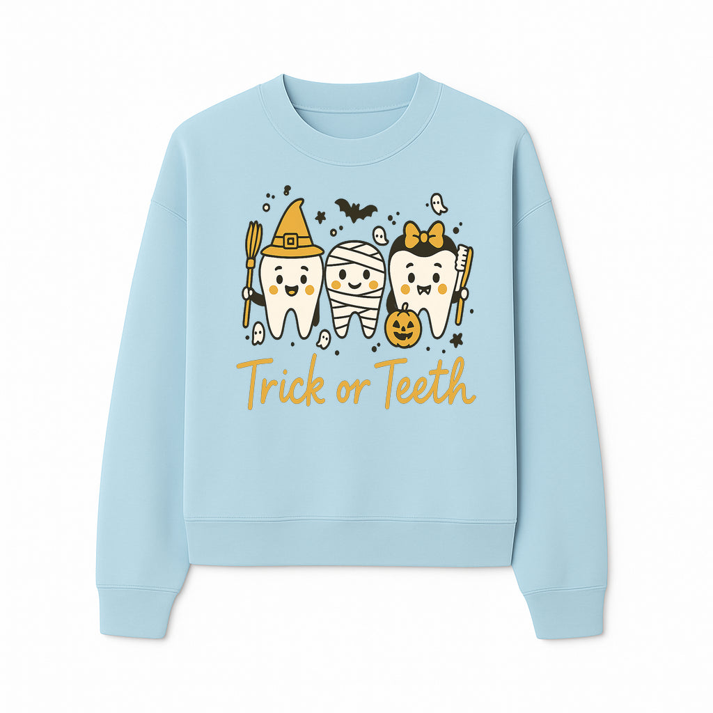 Halloween Trick or Teeth Tooth Fairy Kids T-Shirt, Cute Tooth Characters with Pumpkin, Spooky Ghosts, Fun Dental Theme for Children - Sweatshirt 1758250123110.jpg