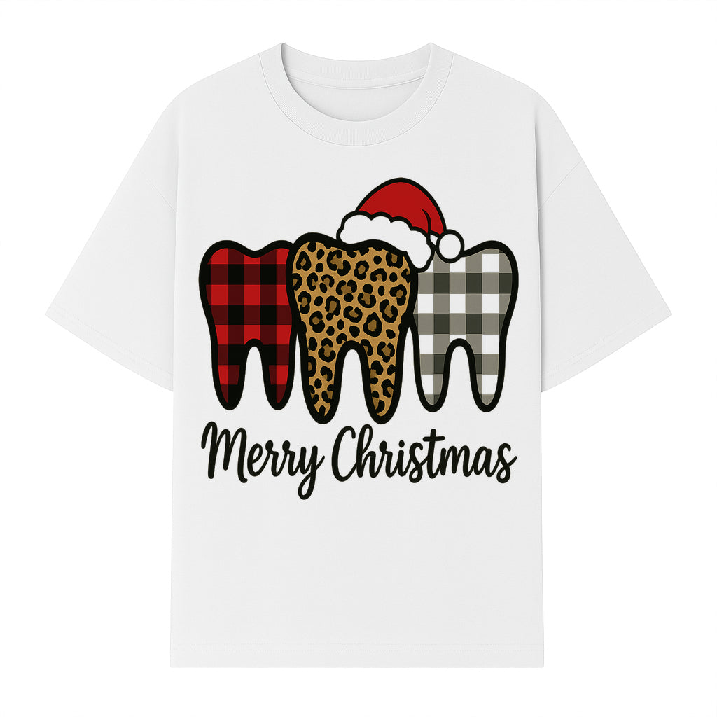 Merry Christmas Tooth Decor, Cute Dental Holiday Art, Christmas Plaid Teeth Design, Festive Dental Gifts for Dentists and Hygienists - T-shirt 1758250123133.jpg