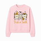 Halloween Trick or Teeth Tooth Fairy Kids T-Shirt, Cute Tooth Characters with Pumpkin, Spooky Ghosts, Fun Dental Theme for Children - Sweatshirt 1758250123254.jpg