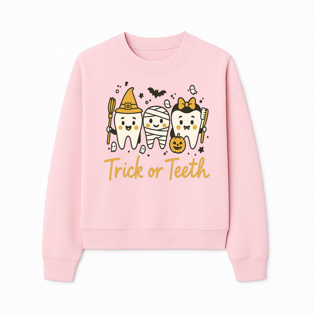 Halloween Trick or Teeth Tooth Fairy Kids T-Shirt, Cute Tooth Characters with Pumpkin, Spooky Ghosts, Fun Dental Theme for Children - Sweatshirt 1758250123254.jpg