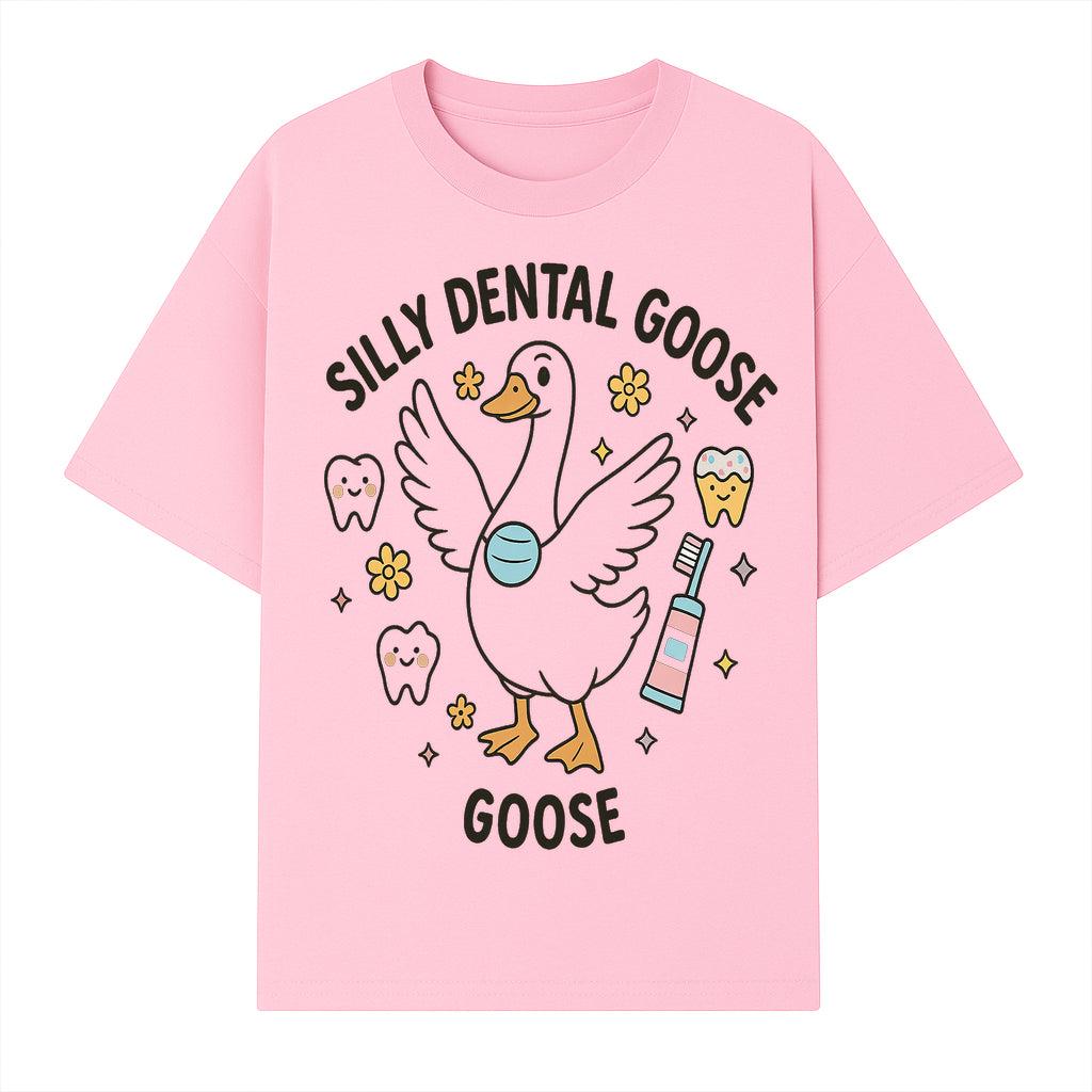 Silly Dental Goose Graphic Tee for Kids - Cute Toothbrush & Teeth Design, Fun Animal Apparel for Children's Dental Hygiene Awareness - T-shirt 1758250123274.jpg