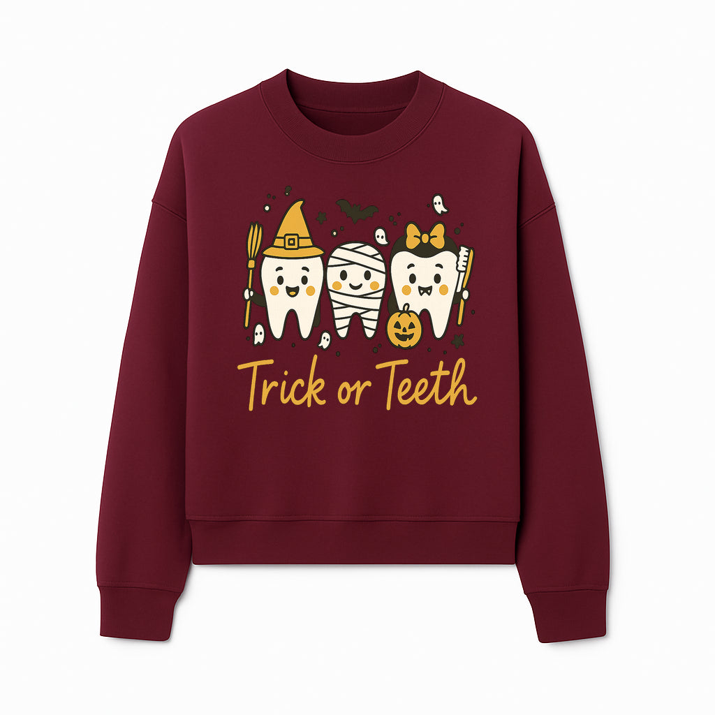 Halloween Trick or Teeth Tooth Fairy Kids T-Shirt, Cute Tooth Characters with Pumpkin, Spooky Ghosts, Fun Dental Theme for Children - Sweatshirt 1758250123399.jpg