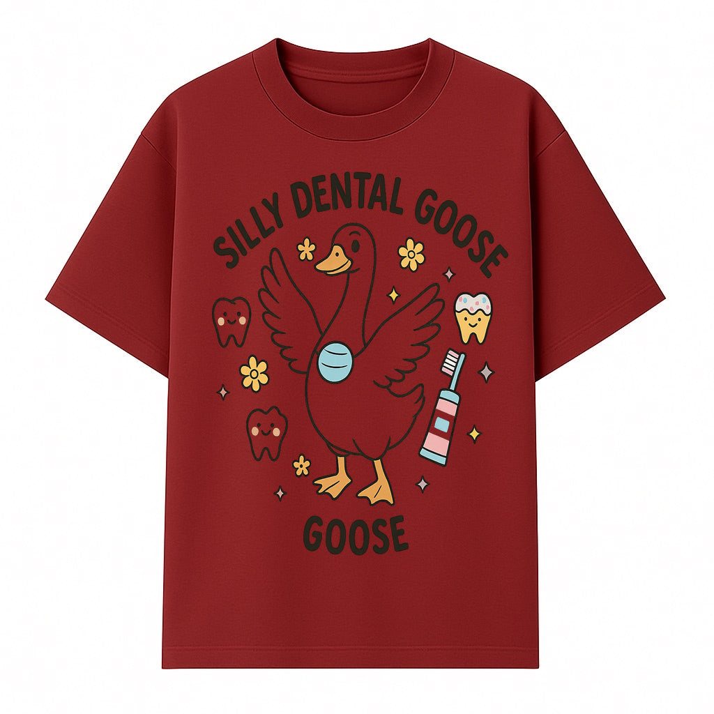 Silly Dental Goose Graphic Tee for Kids - Cute Toothbrush & Teeth Design, Fun Animal Apparel for Children's Dental Hygiene Awareness - T-shirt 1758250123416.jpg