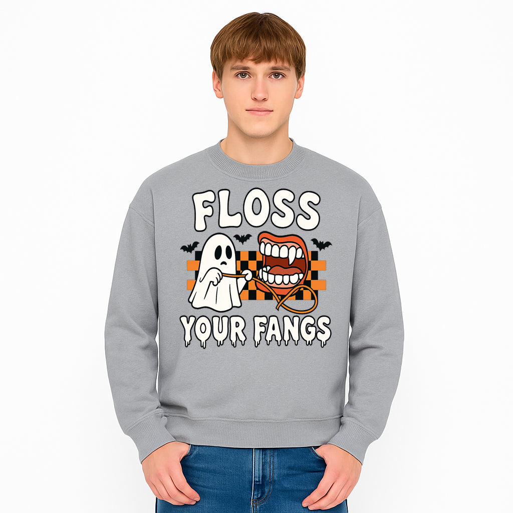 Halloween Ghost Dental Care T-Shirt - Floss Your Fangs Funny Costume Tee for Kids and Adults - Sweatshirt 1758250123515.jpg