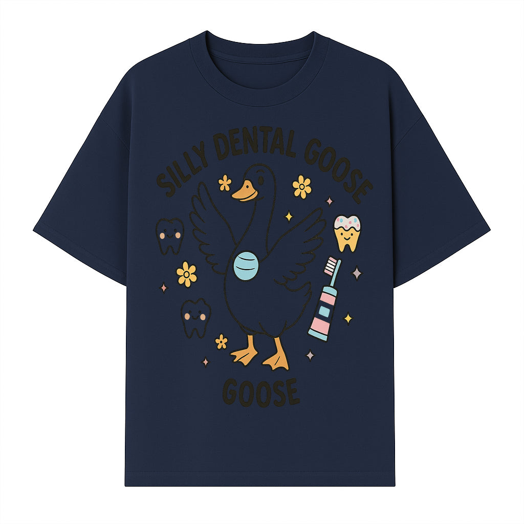 Silly Dental Goose Graphic Tee for Kids - Cute Toothbrush & Teeth Design, Fun Animal Apparel for Children's Dental Hygiene Awareness - T-shirt 1758250123535.jpg