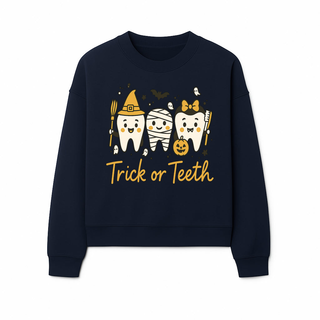 Halloween Trick or Teeth Tooth Fairy Kids T-Shirt, Cute Tooth Characters with Pumpkin, Spooky Ghosts, Fun Dental Theme for Children - Sweatshirt 1758250123546.jpg