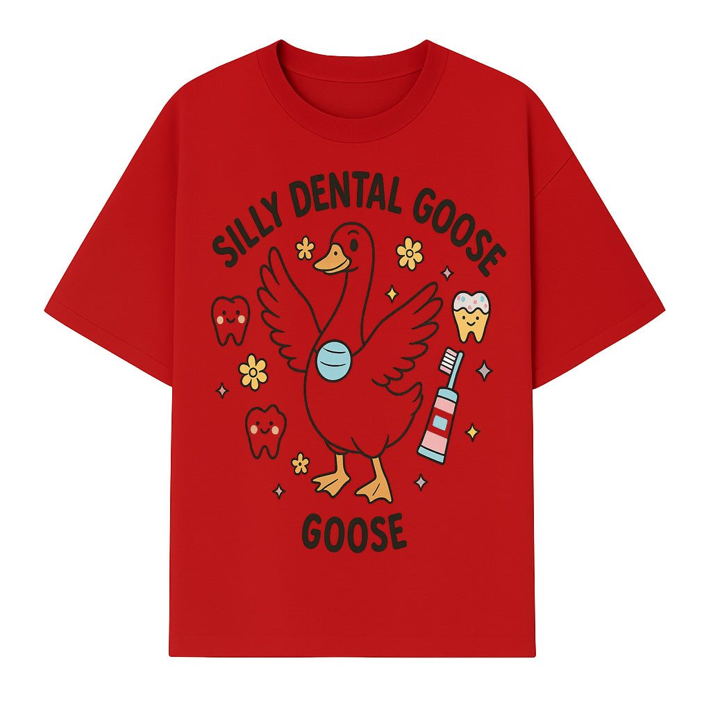 Silly Dental Goose Graphic Tee for Kids - Cute Toothbrush & Teeth Design, Fun Animal Apparel for Children's Dental Hygiene Awareness - T-shirt 1758250123660.jpg