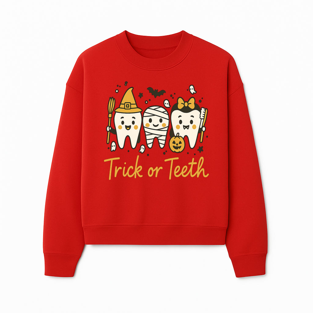 Halloween Trick or Teeth Tooth Fairy Kids T-Shirt, Cute Tooth Characters with Pumpkin, Spooky Ghosts, Fun Dental Theme for Children - Sweatshirt 1758250123686.jpg