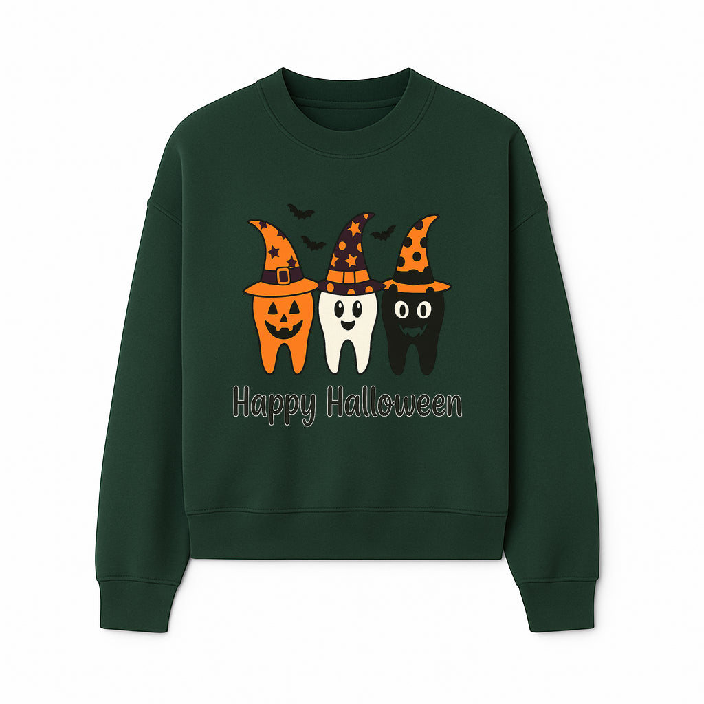 Happy Halloween Dental Art Print - Cute Candy Corn Teeth with Witch Hats - Halloween Decor for Kids' Rooms or Parties - Sweatshirt 1758250123766.jpg