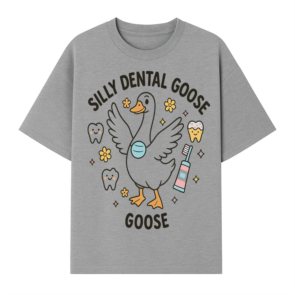 Silly Dental Goose Graphic Tee for Kids - Cute Toothbrush & Teeth Design, Fun Animal Apparel for Children's Dental Hygiene Awareness - T-shirt 1758250123823.jpg