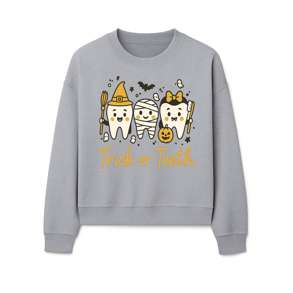Halloween Trick or Teeth Tooth Fairy Kids T-Shirt, Cute Tooth Characters with Pumpkin, Spooky Ghosts, Fun Dental Theme for Children - Sweatshirt 1758250123826.jpg