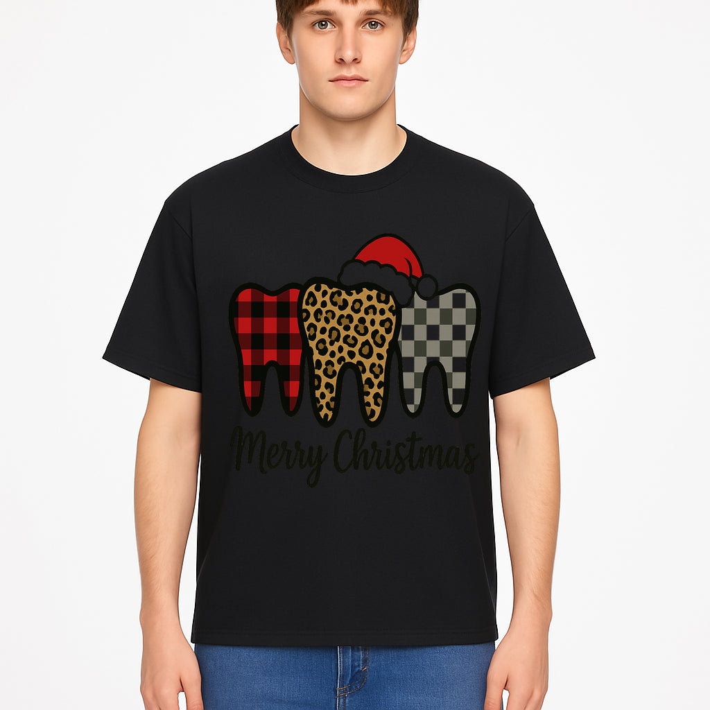Merry Christmas Tooth Decor, Cute Dental Holiday Art, Christmas Plaid Teeth Design, Festive Dental Gifts for Dentists and Hygienists - T-shirt 1758250124269.jpg