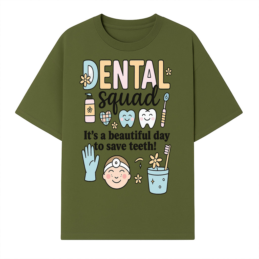 Dental Squad Fun Art Print - Cute Tooth & Dentist Design, Positive Dental Hygiene Quote for Kids' Room or Office Decor - T-shirt 1758250124330.jpg