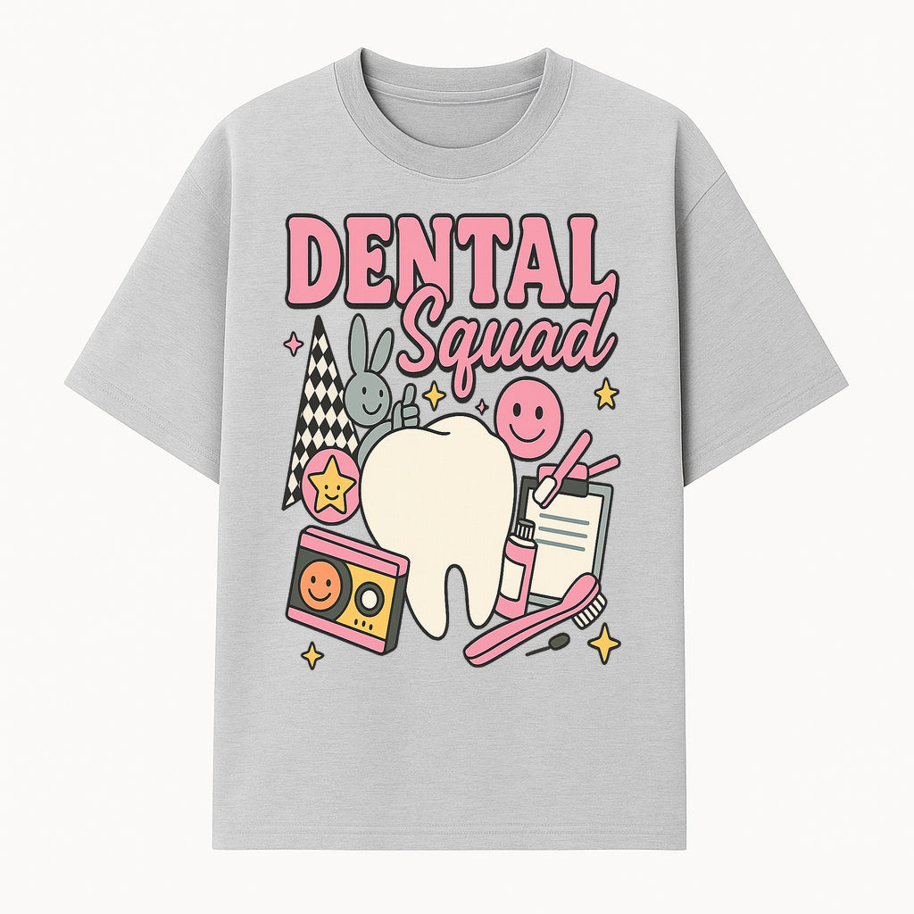 Dental Squad Fun Graphic Tee - Cute Tooth, Bunny, Smiley Faces, Kids' Dental Awareness Shirt, Tooth Fairy Theme - T-shirt 1758250124393.jpg