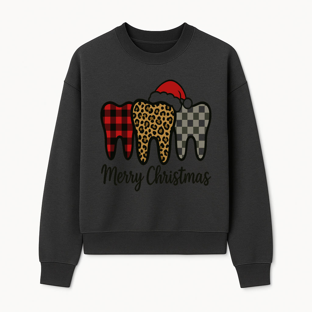 Merry Christmas Tooth Decor, Cute Dental Holiday Art, Christmas Plaid Teeth Design, Festive Dental Gifts for Dentists and Hygienists - Sweatshirt 1758250124858.jpg